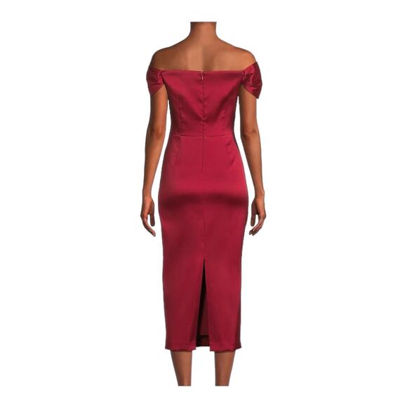 Aidan Mattox dress stretch Mikado off the shoulder midi red size 2 - Picture 8 of 8